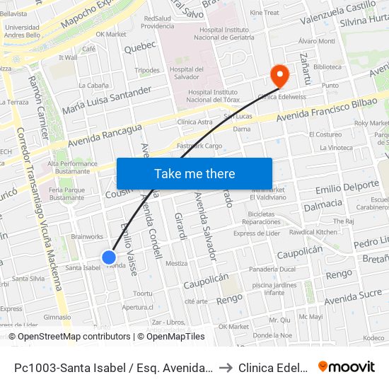 Pc1003-Santa Isabel / Esq. Avenida Seminario to Clinica Edelweiss map