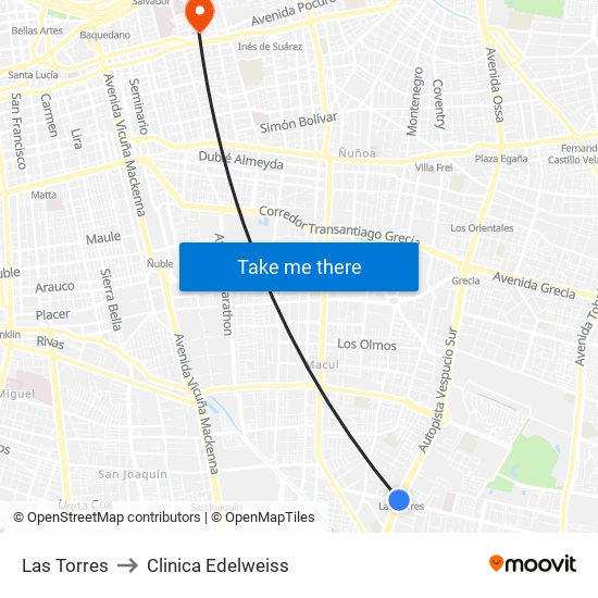 Las Torres to Clinica Edelweiss map