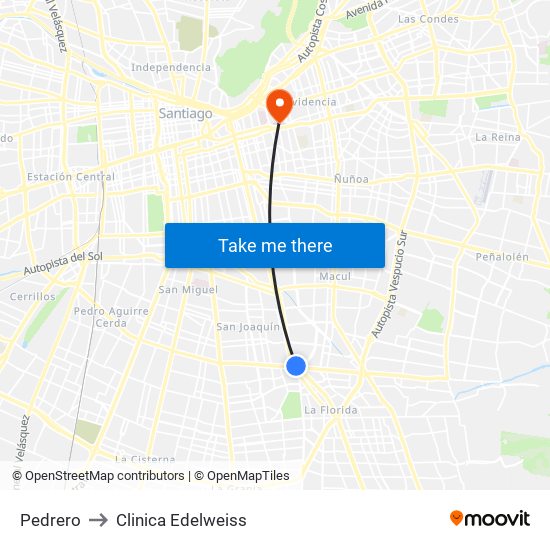 Pedrero to Clinica Edelweiss map