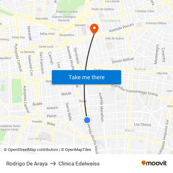 Rodrigo De Araya to Clinica Edelweiss map