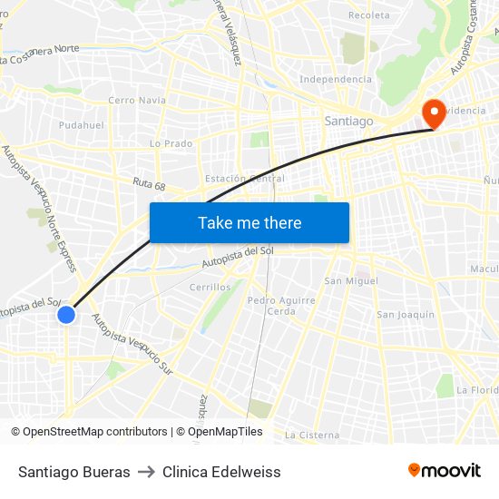 Santiago Bueras to Clinica Edelweiss map