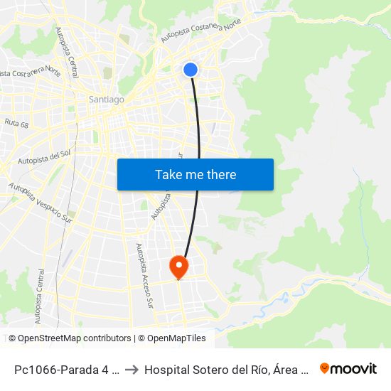 Pc1066-Parada 4 / (M) Manquehue to Hospital Sotero del Río, Área de Ginecología y Oncología. map