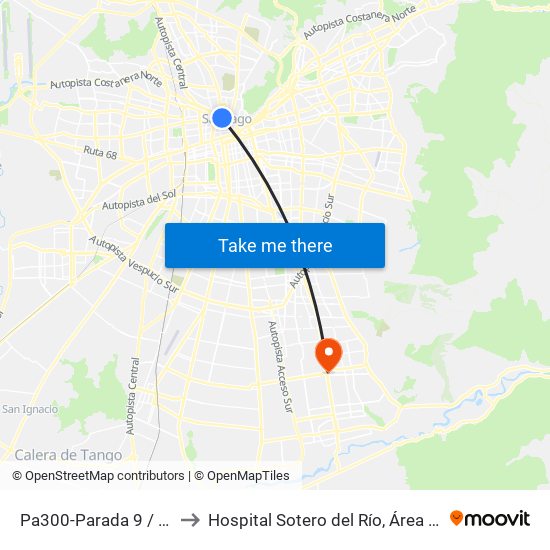 Pa300-Parada 9 / Estación Mapocho to Hospital Sotero del Río, Área de Ginecología y Oncología. map