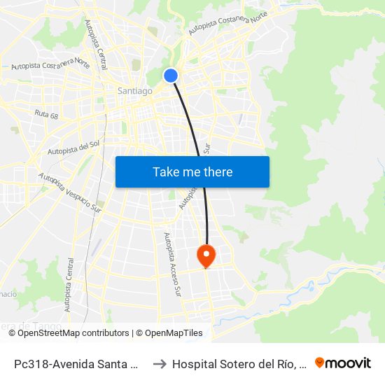 Pc318-Avenida Santa María / Esq. Av. Pedro De Valdivia to Hospital Sotero del Río, Área de Ginecología y Oncología. map
