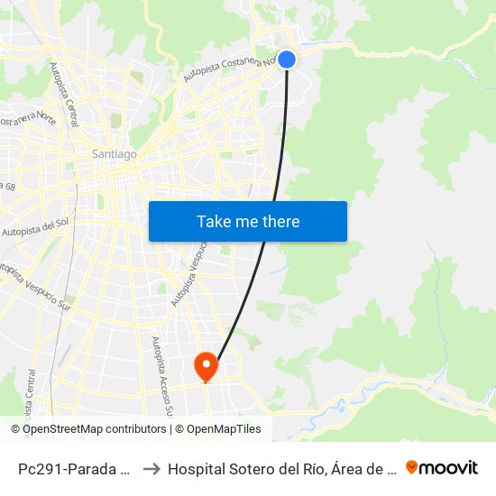 Pc291-Parada 4 / Cantagallo to Hospital Sotero del Río, Área de Ginecología y Oncología. map