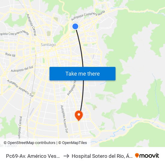 Pc69-Av. Américo Vespucio / Esq. Avenida Vitacura to Hospital Sotero del Río, Área de Ginecología y Oncología. map