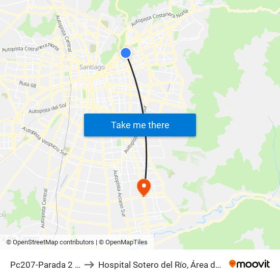 Pc207-Parada 2 / (M) Tobalaba to Hospital Sotero del Río, Área de Ginecología y Oncología. map