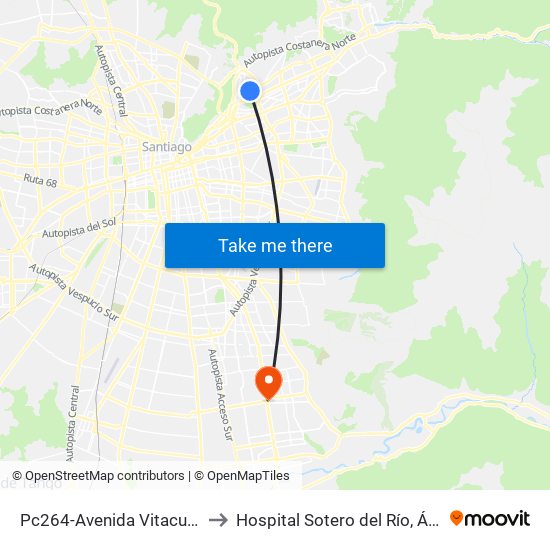 Pc264-Avenida Vitacura / Esq. Alonso De Córdova to Hospital Sotero del Río, Área de Ginecología y Oncología. map