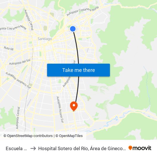 Escuela Militar to Hospital Sotero del Río, Área de Ginecología y Oncología. map