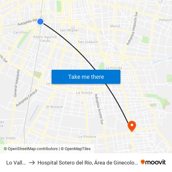 Lo Valledor to Hospital Sotero del Río, Área de Ginecología y Oncología. map