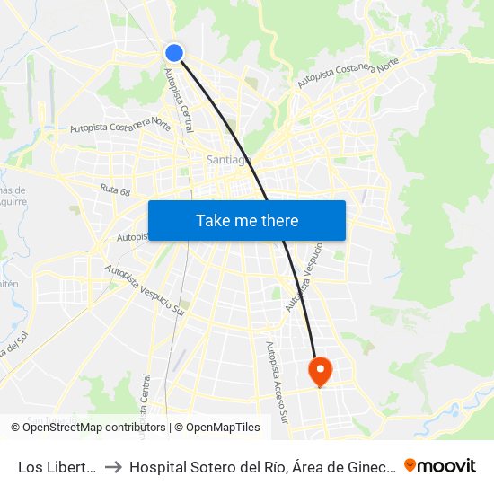 Los Libertadores to Hospital Sotero del Río, Área de Ginecología y Oncología. map