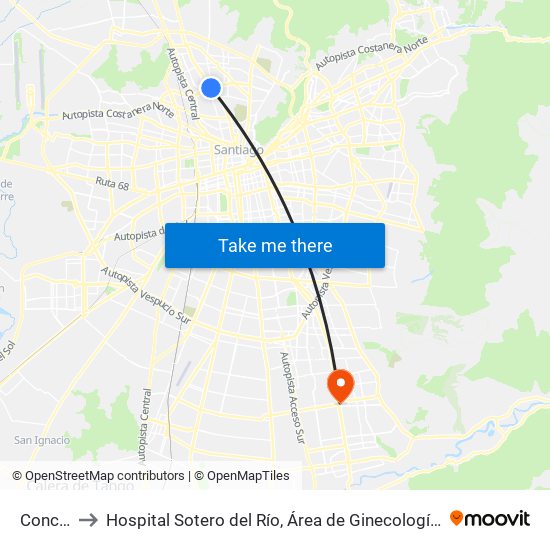 Conchalí to Hospital Sotero del Río, Área de Ginecología y Oncología. map