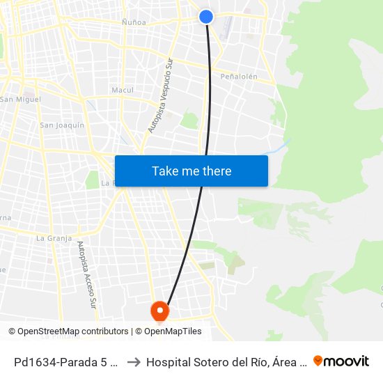 Pd1634-Parada 5 / (M) Fdo.Castillo V. to Hospital Sotero del Río, Área de Ginecología y Oncología. map