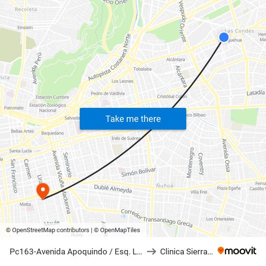 Pc163-Avenida Apoquindo / Esq. La Capitanía to Clinica Sierra Bella map