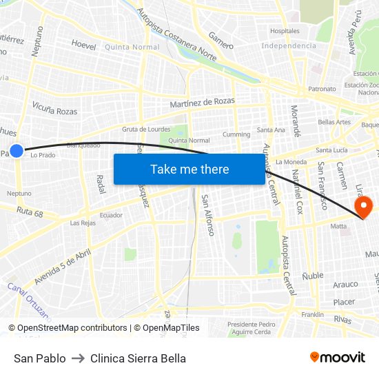 San Pablo to Clinica Sierra Bella map