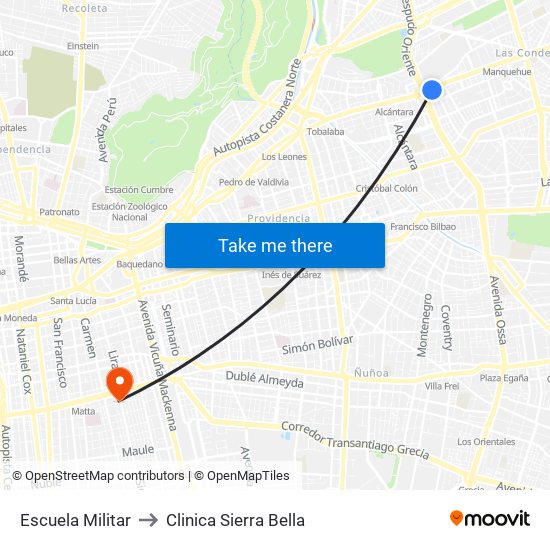 Escuela Militar to Clinica Sierra Bella map