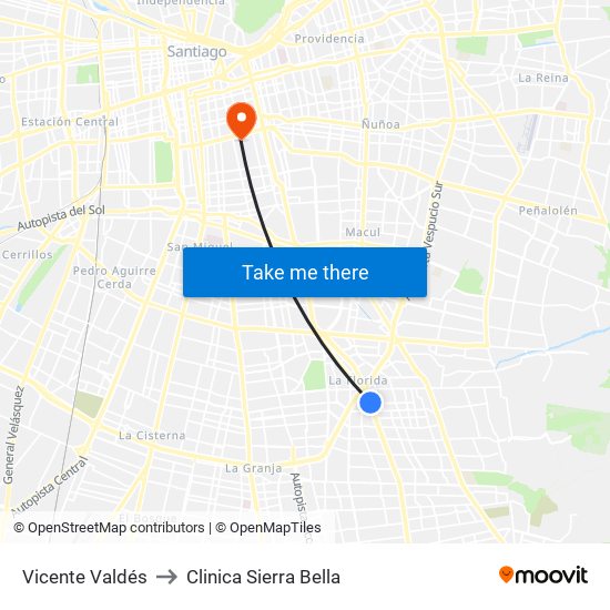 Vicente Valdés to Clinica Sierra Bella map