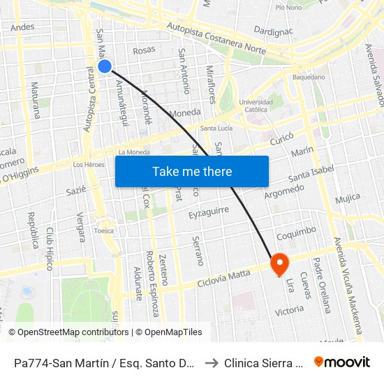 Pa774-San Martín / Esq. Santo Domingo to Clinica Sierra Bella map