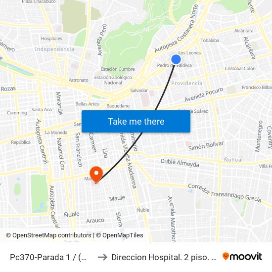 Pc370-Parada 1 / (M) Pedro De Valdivia to Direccion Hospital. 2 piso. Hosp San Borja Arriaran. map