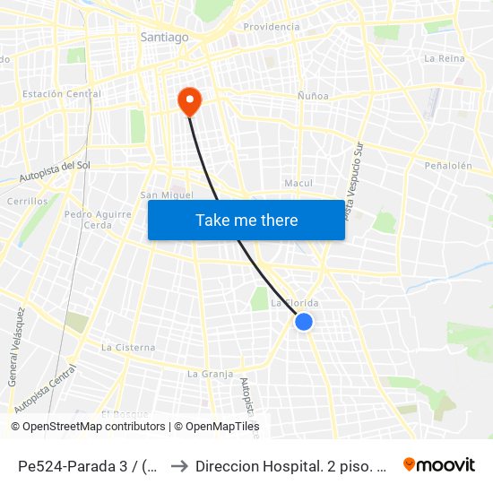 Pe524-Parada 3 / (M) Vicente Valdés to Direccion Hospital. 2 piso. Hosp San Borja Arriaran. map