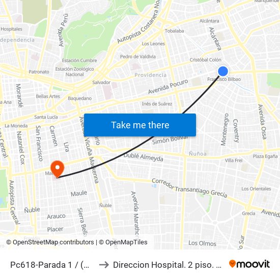 Pc618-Parada 1 / (M) Francisco Bilbao to Direccion Hospital. 2 piso. Hosp San Borja Arriaran. map