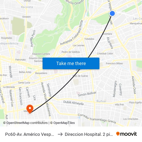 Pc60-Av. Américo Vespucio / Esq. Av. Pdte. Kennedy to Direccion Hospital. 2 piso. Hosp San Borja Arriaran. map