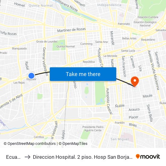 Ecuador to Direccion Hospital. 2 piso. Hosp San Borja Arriaran. map
