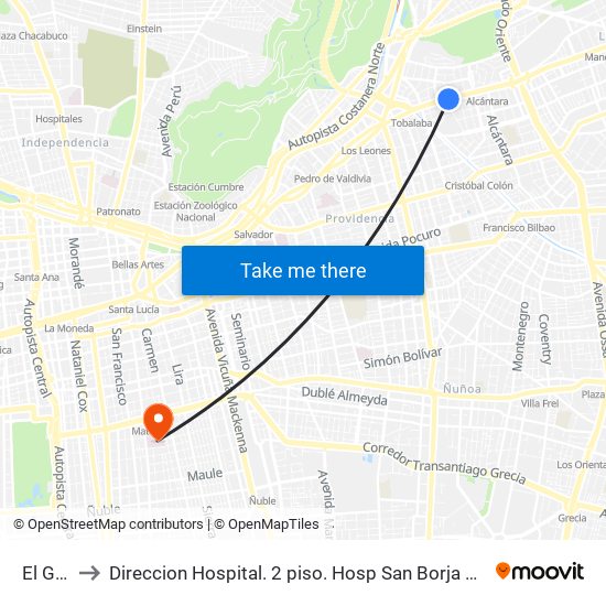El Golf to Direccion Hospital. 2 piso. Hosp San Borja Arriaran. map