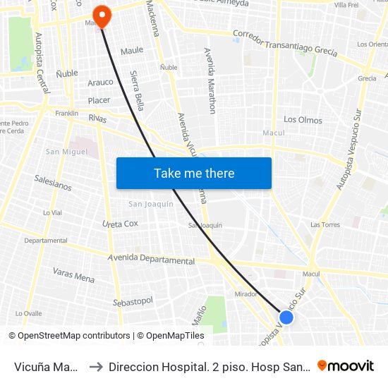 Vicuña Mackenna to Direccion Hospital. 2 piso. Hosp San Borja Arriaran. map