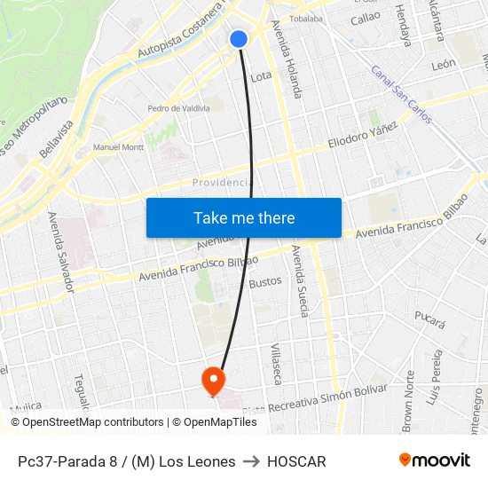 Pc37-Parada 8 / (M) Los Leones to HOSCAR map