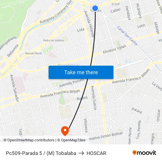 Pc509-Parada 5 / (M) Tobalaba to HOSCAR map