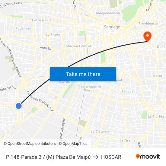 Pi148-Parada 3 / (M) Plaza De Maipú to HOSCAR map