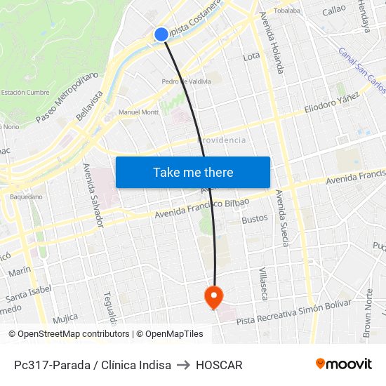 Pc317-Parada / Clínica Indisa to HOSCAR map