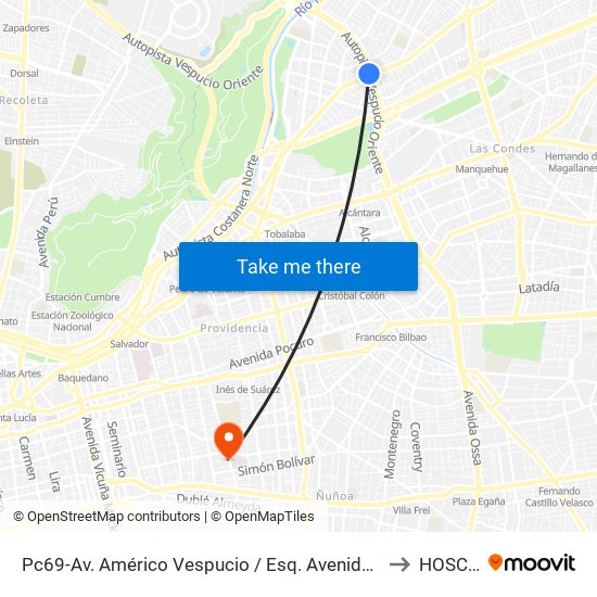 Pc69-Av. Américo Vespucio / Esq. Avenida Vitacura to HOSCAR map