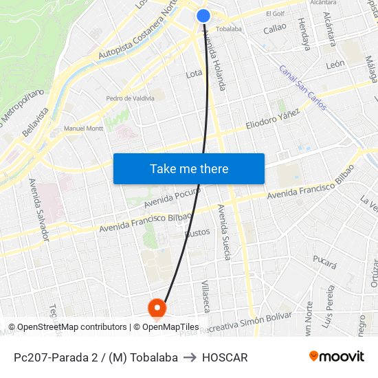 Pc207-Parada 2 / (M) Tobalaba to HOSCAR map