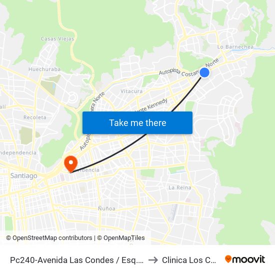 Pc240-Avenida Las Condes / Esq. Pamplona to Clinica Los Coihues map