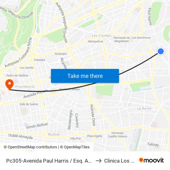 Pc305-Avenida Paul Harris / Esq. Av. Cristóbal Colón to Clinica Los Coihues map