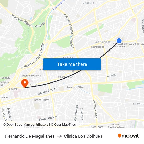 Hernando De Magallanes to Clinica Los Coihues map