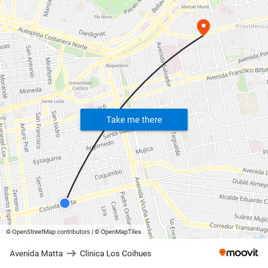 Avenida Matta to Clinica Los Coihues map