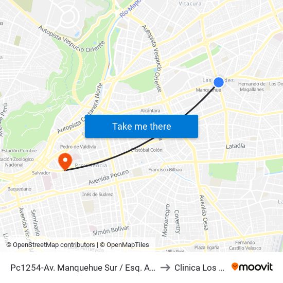 Pc1254-Av. Manquehue Sur / Esq. Avenida Apoquindo to Clinica Los Coihues map