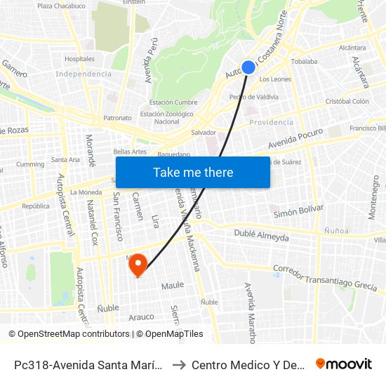 Pc318-Avenida Santa María / Esq. Av. Pedro De Valdivia to Centro Medico Y Dental Miguel Leon Prado map