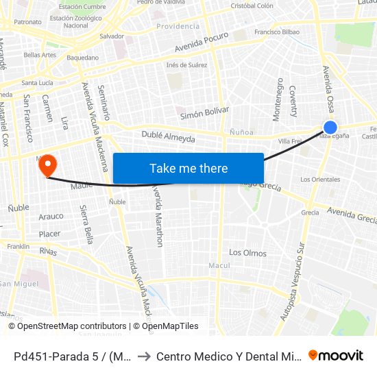 Pd451-Parada 5 / (M) Plaza Egaña to Centro Medico Y Dental Miguel Leon Prado map