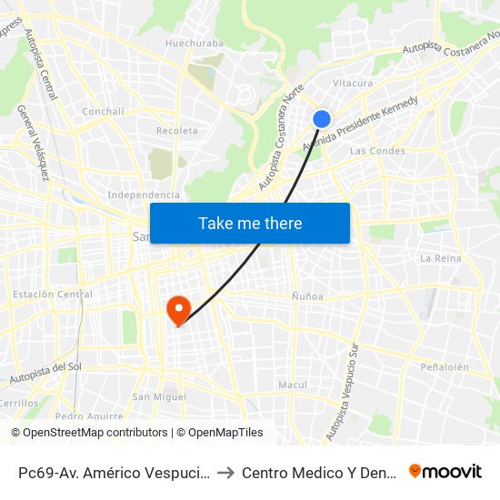 Pc69-Av. Américo Vespucio / Esq. Avenida Vitacura to Centro Medico Y Dental Miguel Leon Prado map