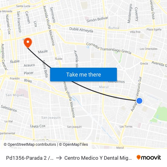 Pd1356-Parada 2 / (M) Quilín to Centro Medico Y Dental Miguel Leon Prado map