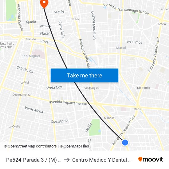 Pe524-Parada 3 / (M) Vicente Valdés to Centro Medico Y Dental Miguel Leon Prado map