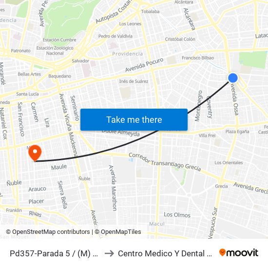 Pd357-Parada 5 / (M) Príncipe De Gales to Centro Medico Y Dental Miguel Leon Prado map