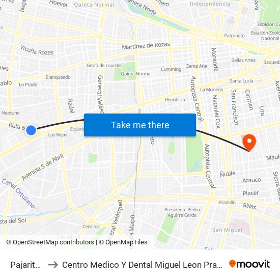 Pajaritos to Centro Medico Y Dental Miguel Leon Prado map