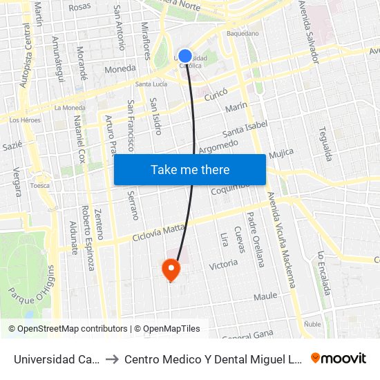 Universidad Católica to Centro Medico Y Dental Miguel Leon Prado map