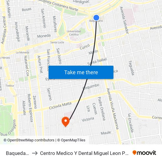 Baquedano to Centro Medico Y Dental Miguel Leon Prado map