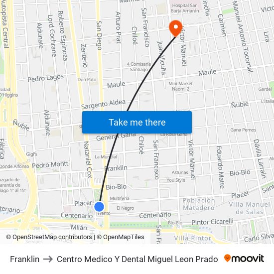 Franklin to Centro Medico Y Dental Miguel Leon Prado map